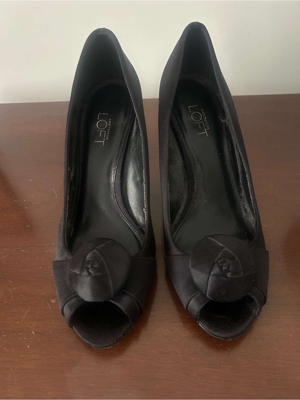 Satin Peep-Toe Pumps with Rosette LOFT